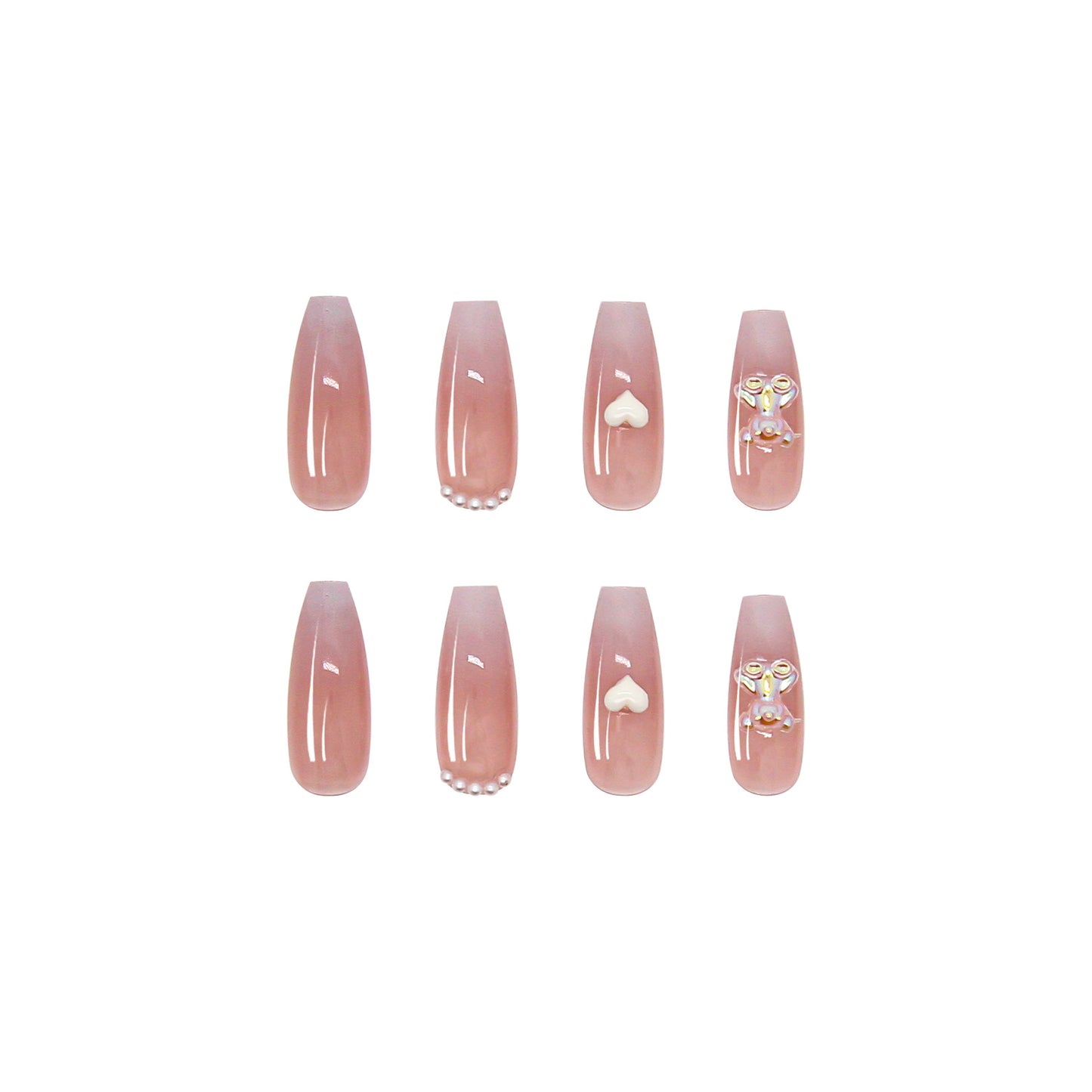 Pink Gradient Love Bear Nails Tips #N3806