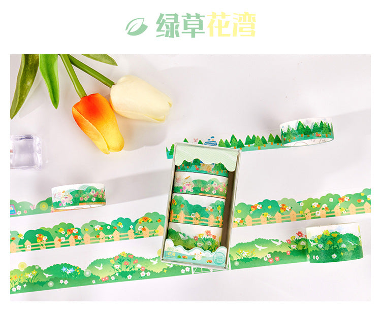 Green grass flower series cute student diy hand account decorative tape stickers #S7394