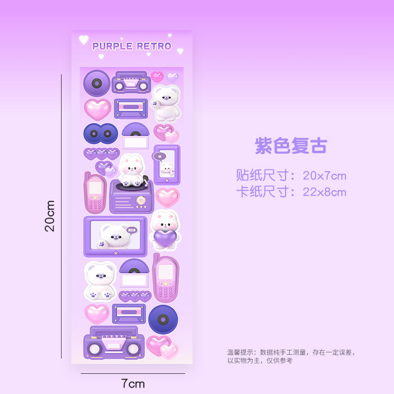 Laser 3D stereo card sticker Cute bear hand account sticker #S6646