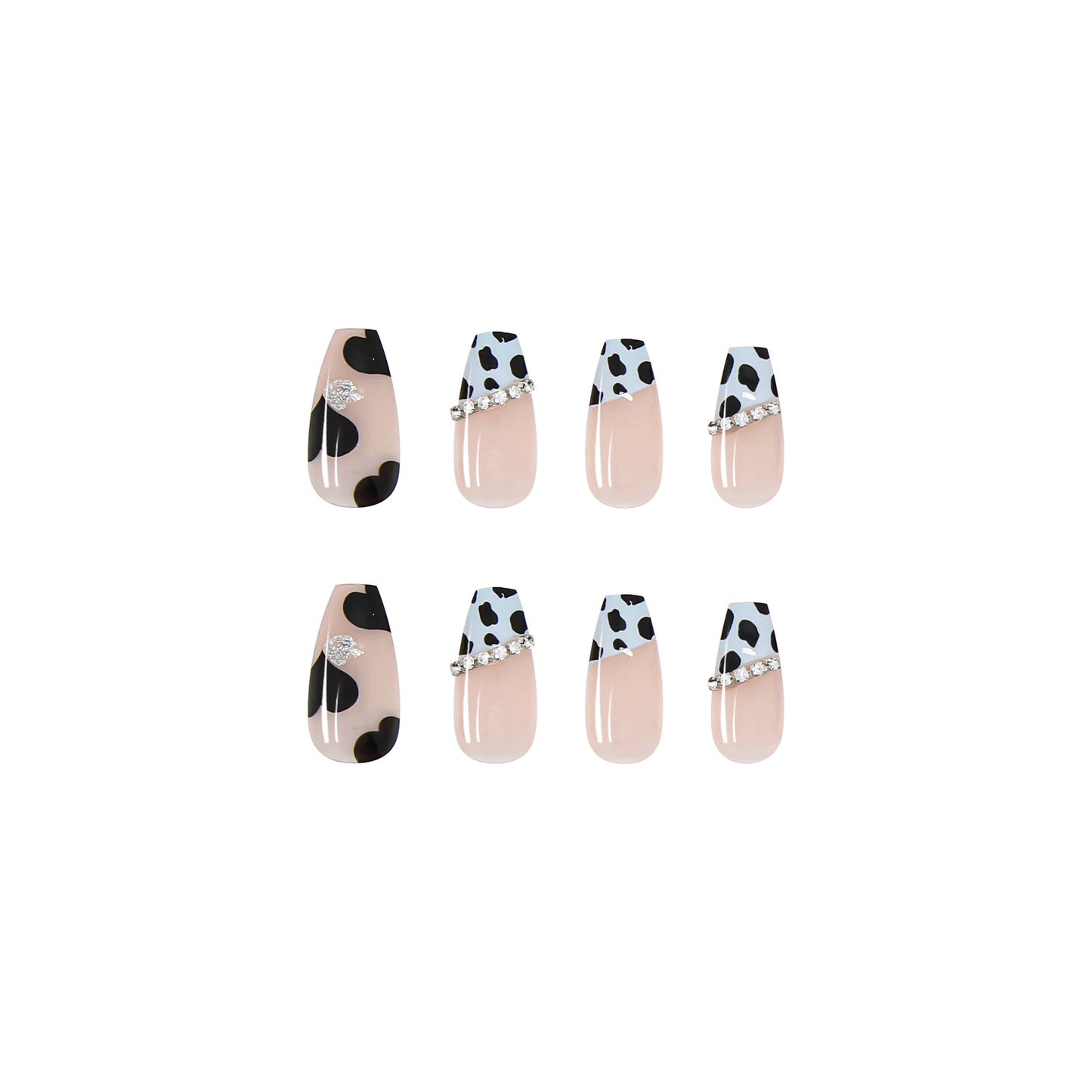 French Leopard Print Heart Bow Long Fake Nail #N2312
