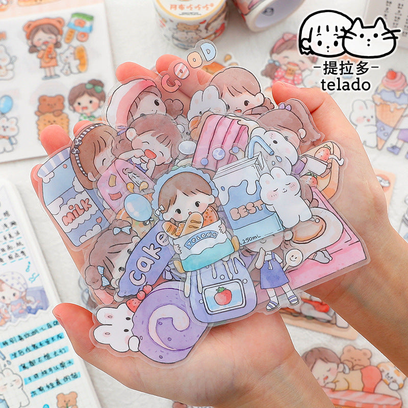 Waterproof cute hand account girl computer water cup sticker 9 girls*3pcs #s8077
