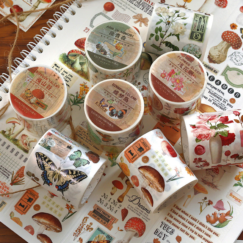 Retro creative text animal and plant handbook stickers #S3166