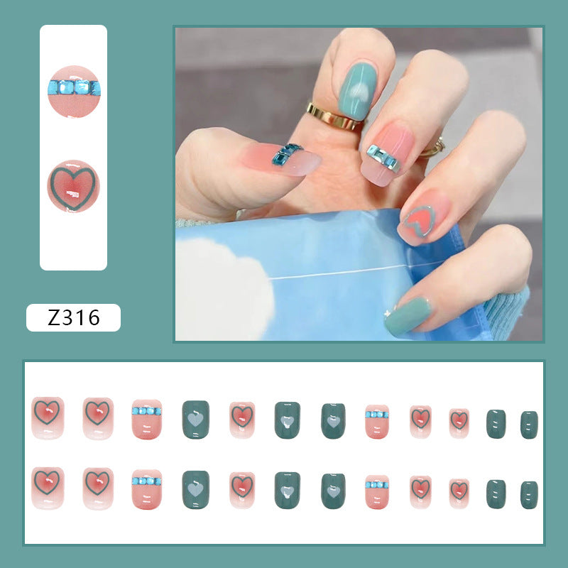 Lake Blue Heart Diamond Detachable Nail Tips #N0816