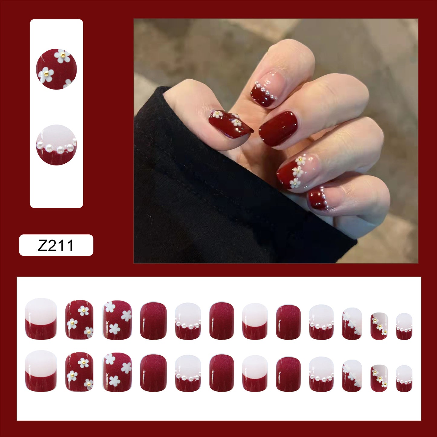 Cherry Flower Pearl Nail Art Removable Nail Patch Nail Art Finished #N3098