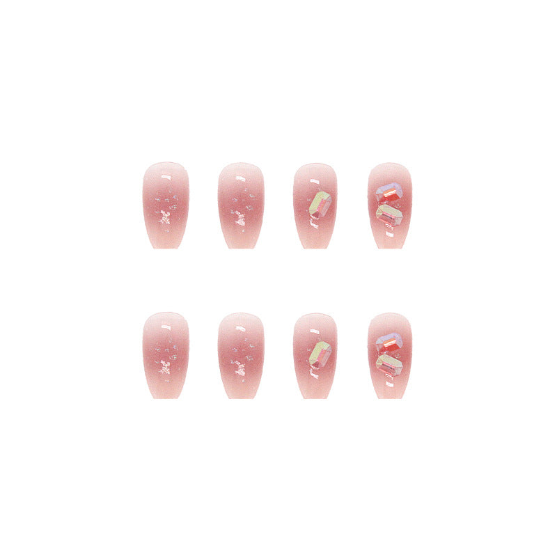 Pink transparent aurora shining pop nail tips #N3989
