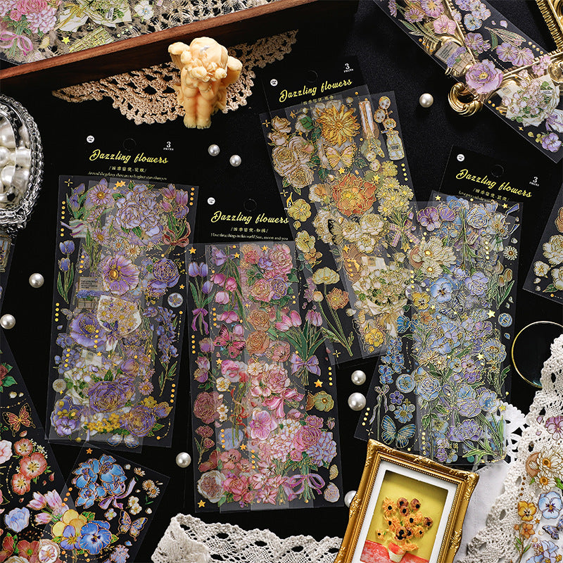 Vintage flower DIY hand account material sticker #S9754