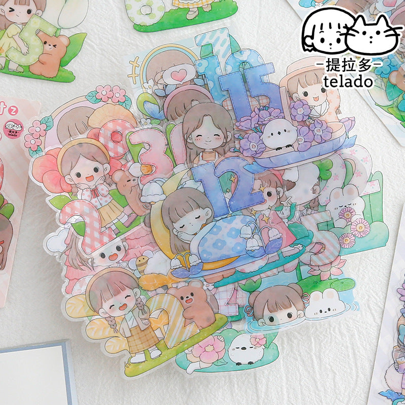 Cute girl water cup cartoon sticker #S7150