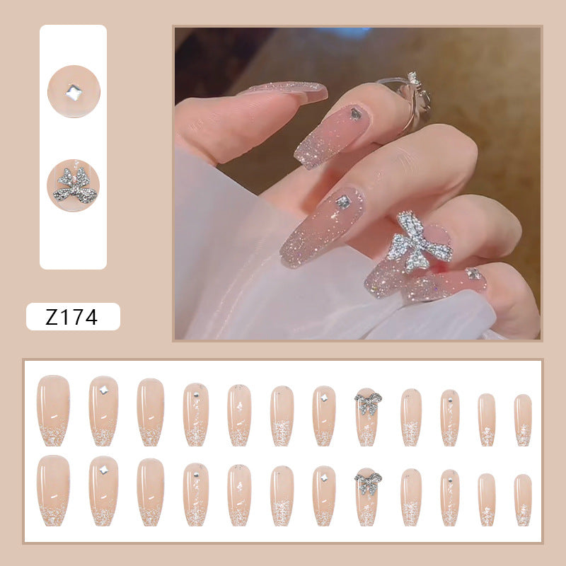 24PCS/Box Bowknot Pattern Pearl Fake Nails #FN34194