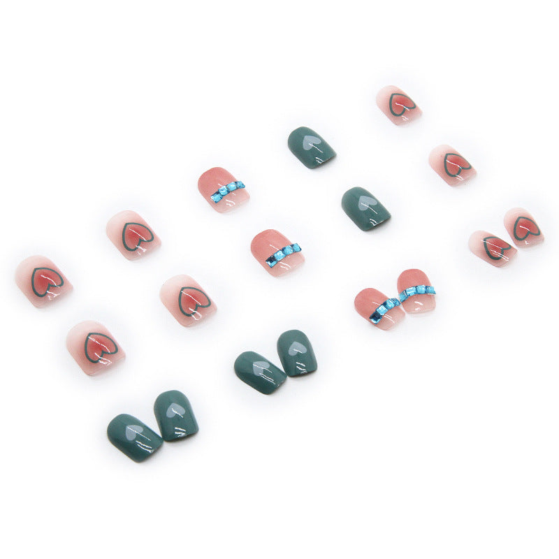 Lake Blue Heart Diamond Detachable Nail Tips #N0816