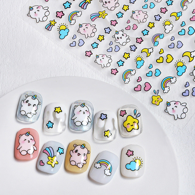Cartoon Bear Rabbit Black White Plaid Nail Stickers #NA3566