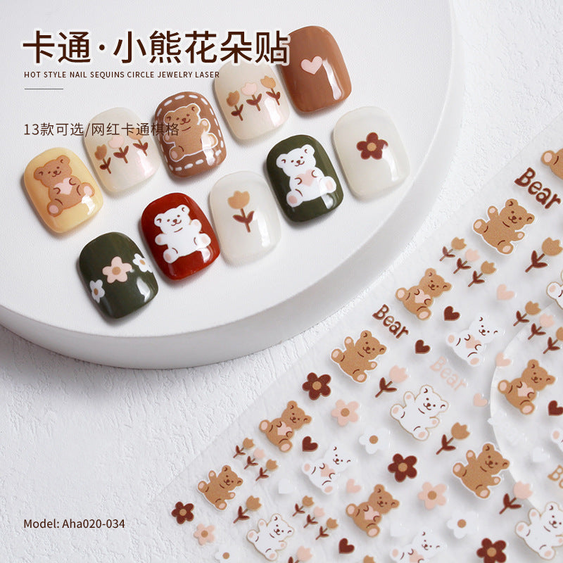 Cartoon Bear Rabbit Black White Plaid Nail Stickers #NA3566