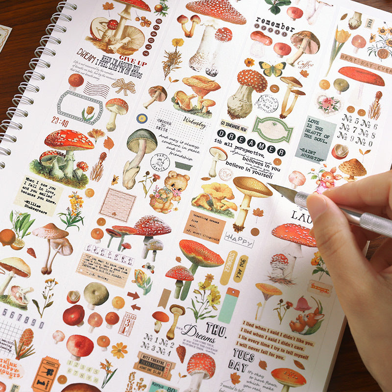 Retro creative text animal and plant handbook stickers #S3166