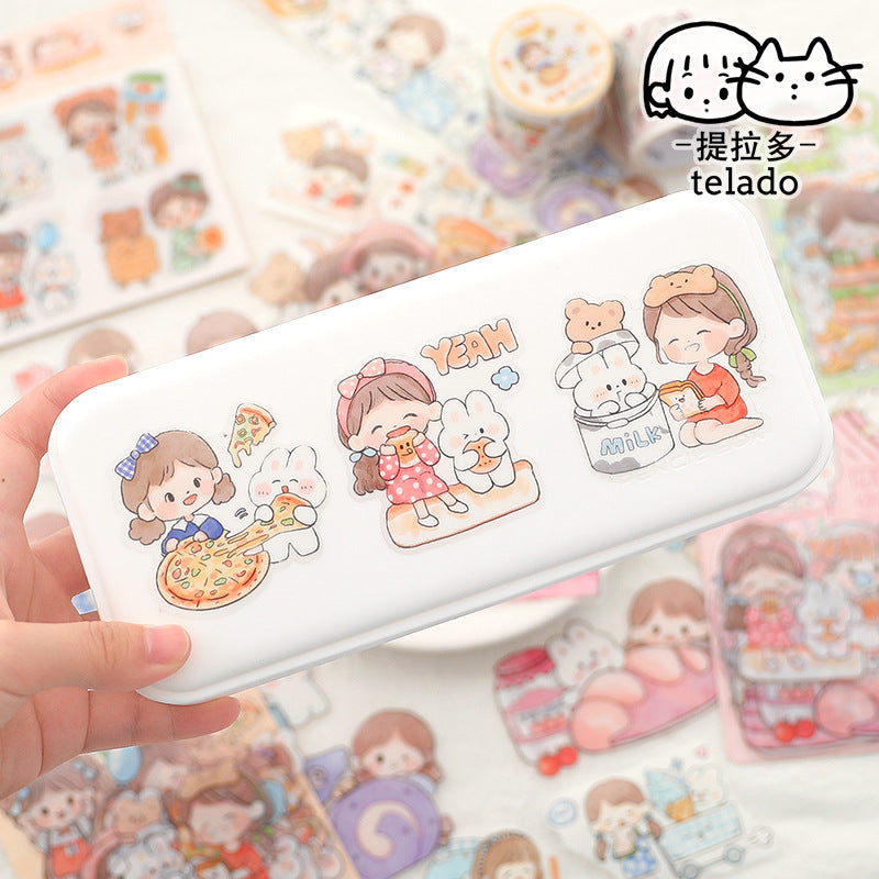 Waterproof cute hand account girl computer water cup sticker 9 girls*3pcs #s8077