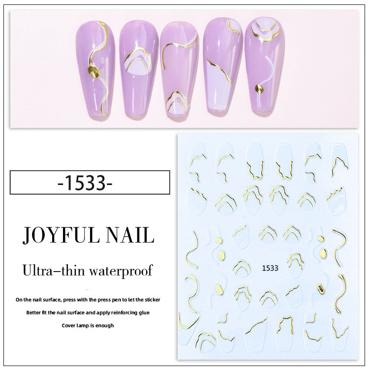 3D Black and White Grid Pattern Gold Line French Nail Stickers #s2396