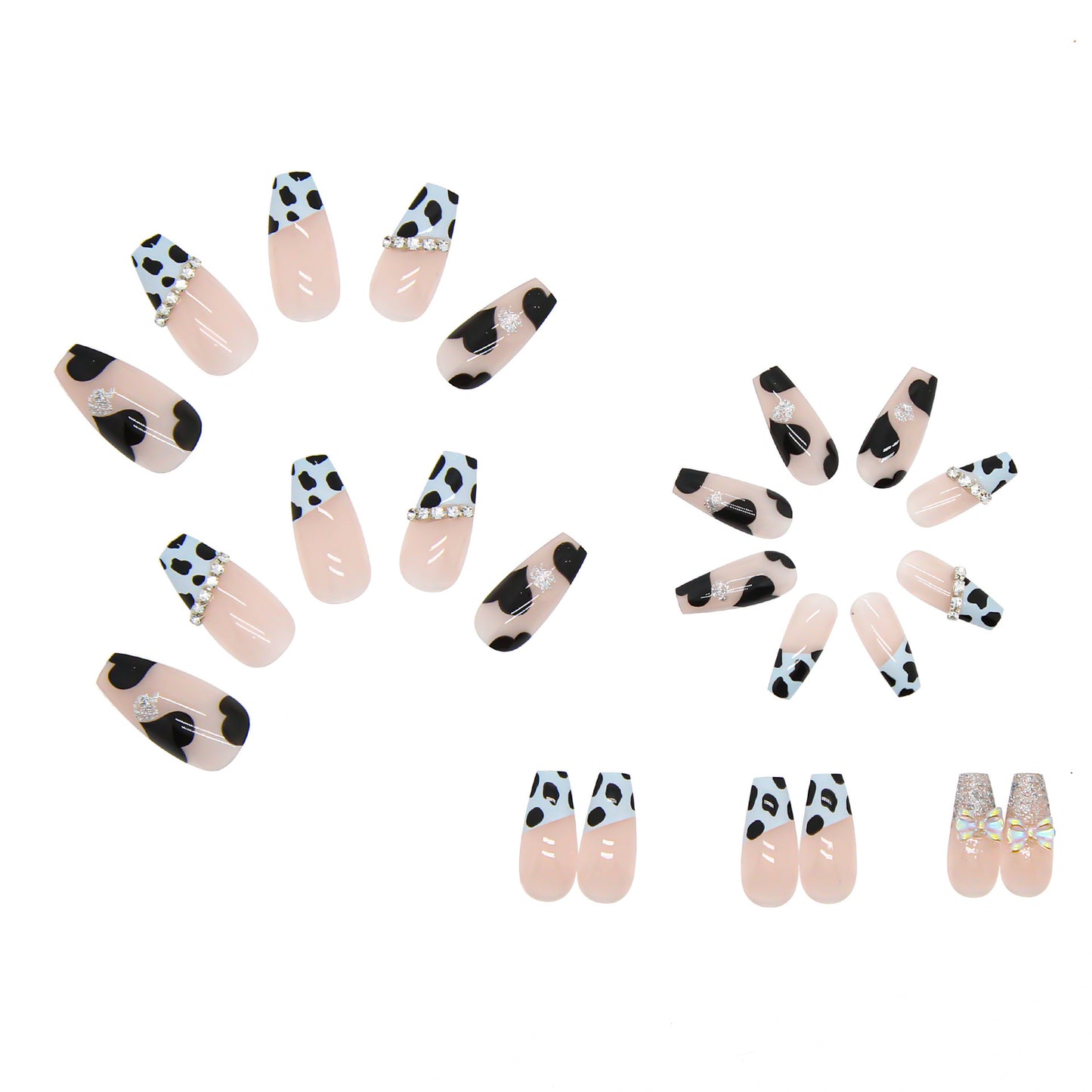 French Leopard Print Heart Bow Long Fake Nail #N2312
