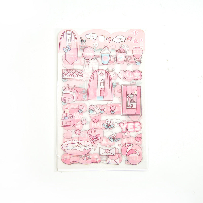 4sheets/lot Cute Cartoon PET Sticker Lovely Girls Scrapbooking Sticker Sheets Japanese Stationery Supply #st2365