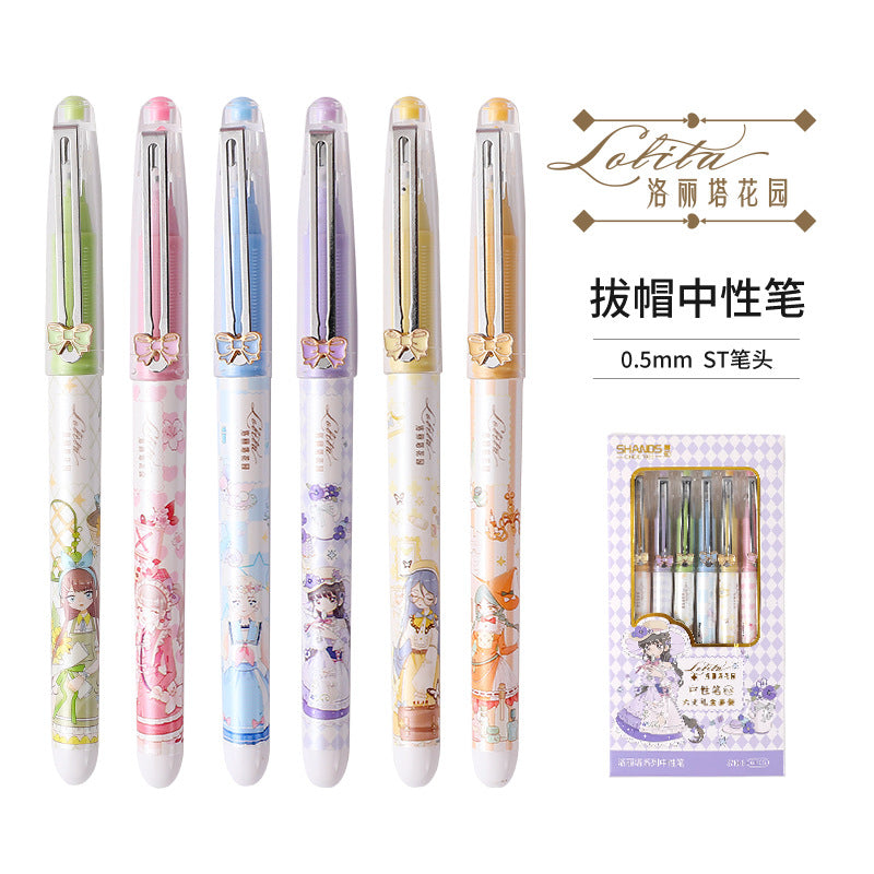0.5mm black gel pen cute signature pen 6pcs/lot #p8165