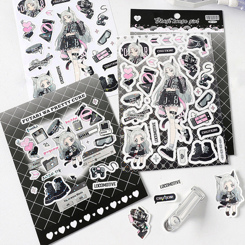 Cartoon sweet cool girl DIY hand account material decoration sticker #S9760