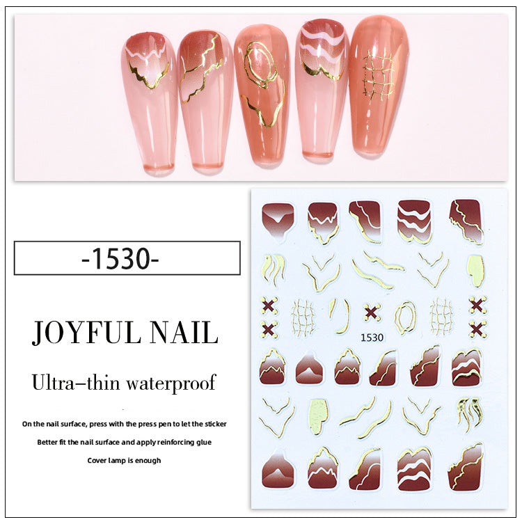 3D Black and White Grid Pattern Gold Line French Nail Stickers #s2396