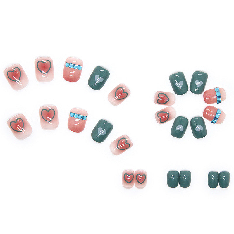 Lake Blue Heart Diamond Detachable Nail Tips #N0816