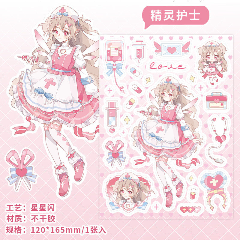 Cartoon sweet cool girl DIY hand account material decoration sticker #S9760
