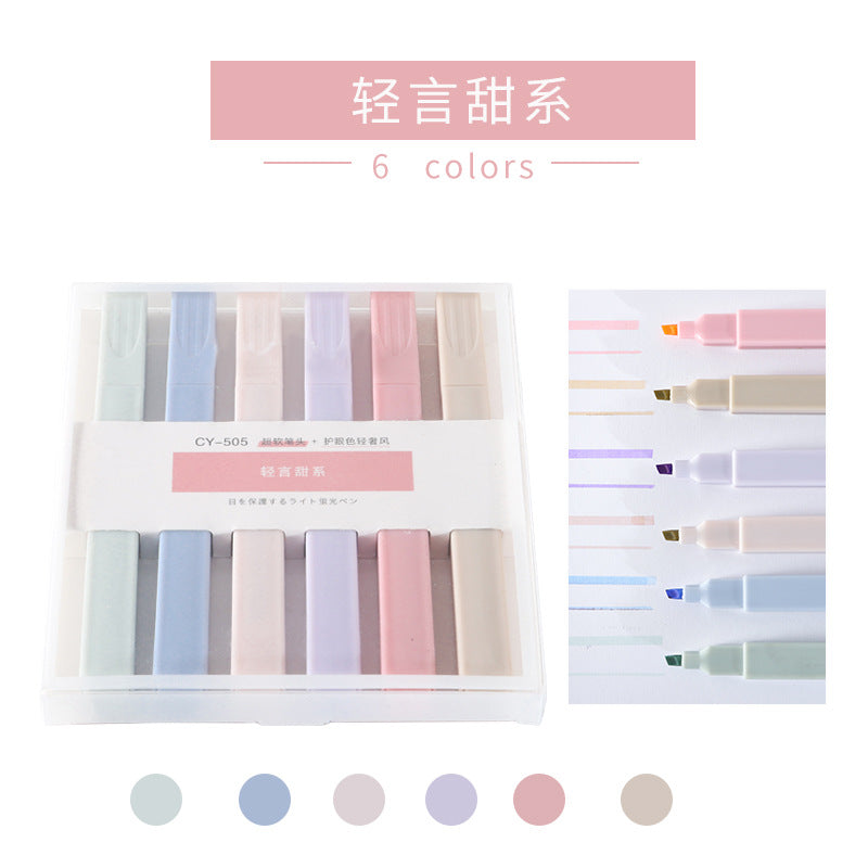 #PEN323 Large capacity fluorescent pen soft head color marking pen 6PCS/lLot