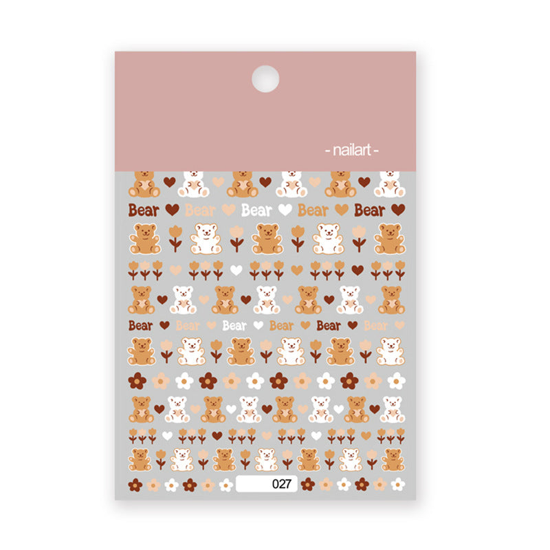 Cartoon Bear Rabbit Black White Plaid Nail Stickers #NA3566