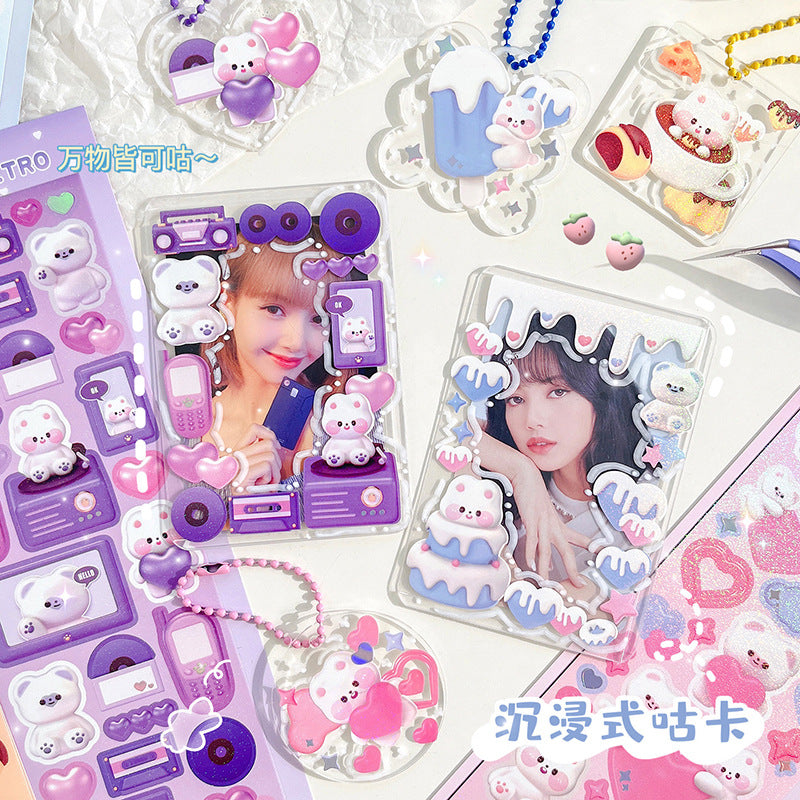 Laser 3D stereo card sticker Cute bear hand account sticker #S6646