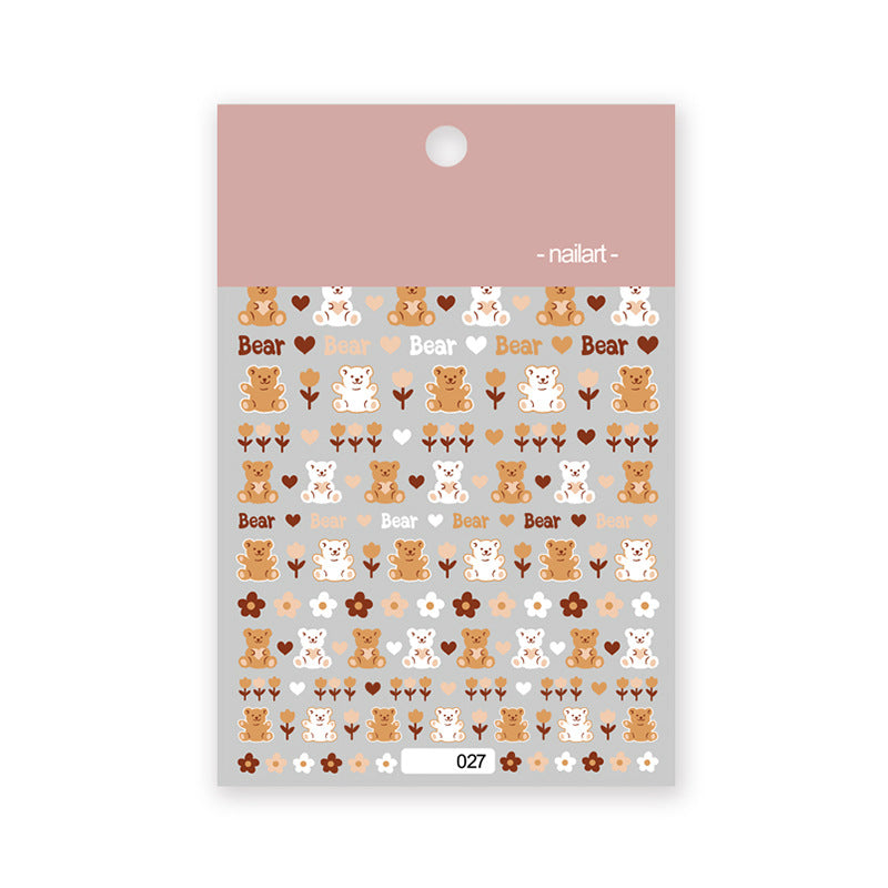 Cartoon Bear Rabbit Black White Plaid Nail Stickers #NA3566