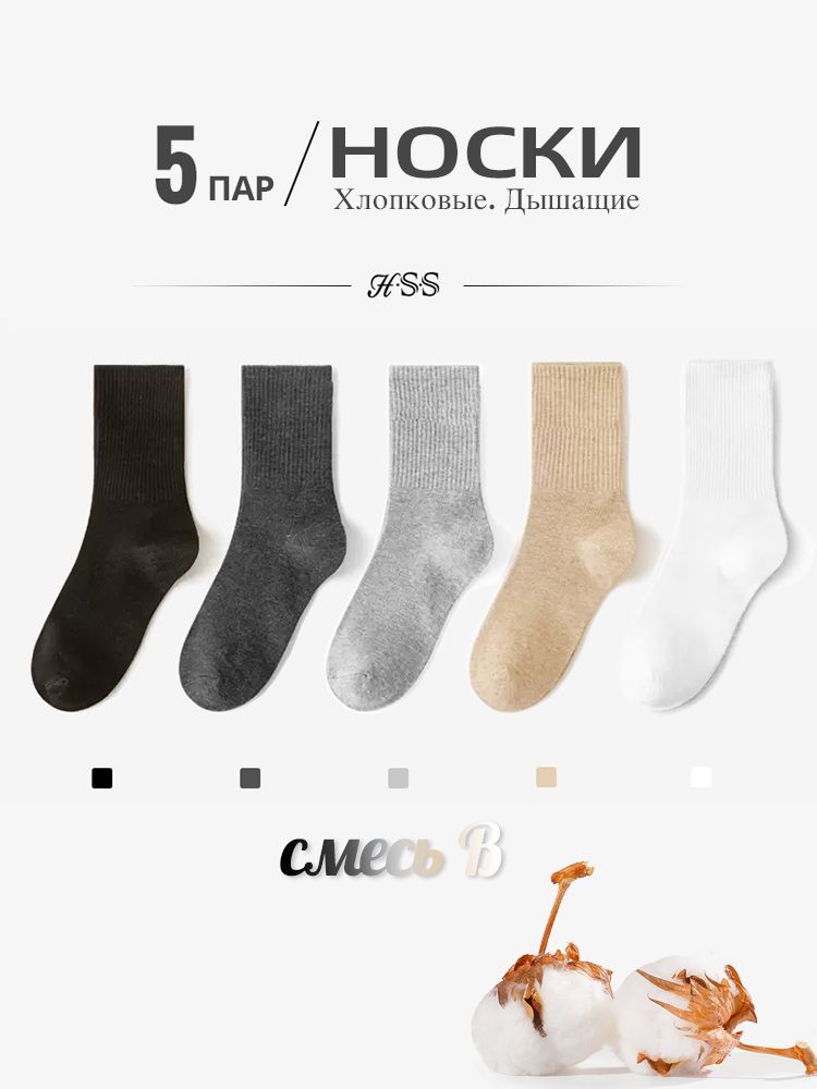 Расчесанные хлопчатобумажные носки, HSS, Летний красочный носок, 5 пар