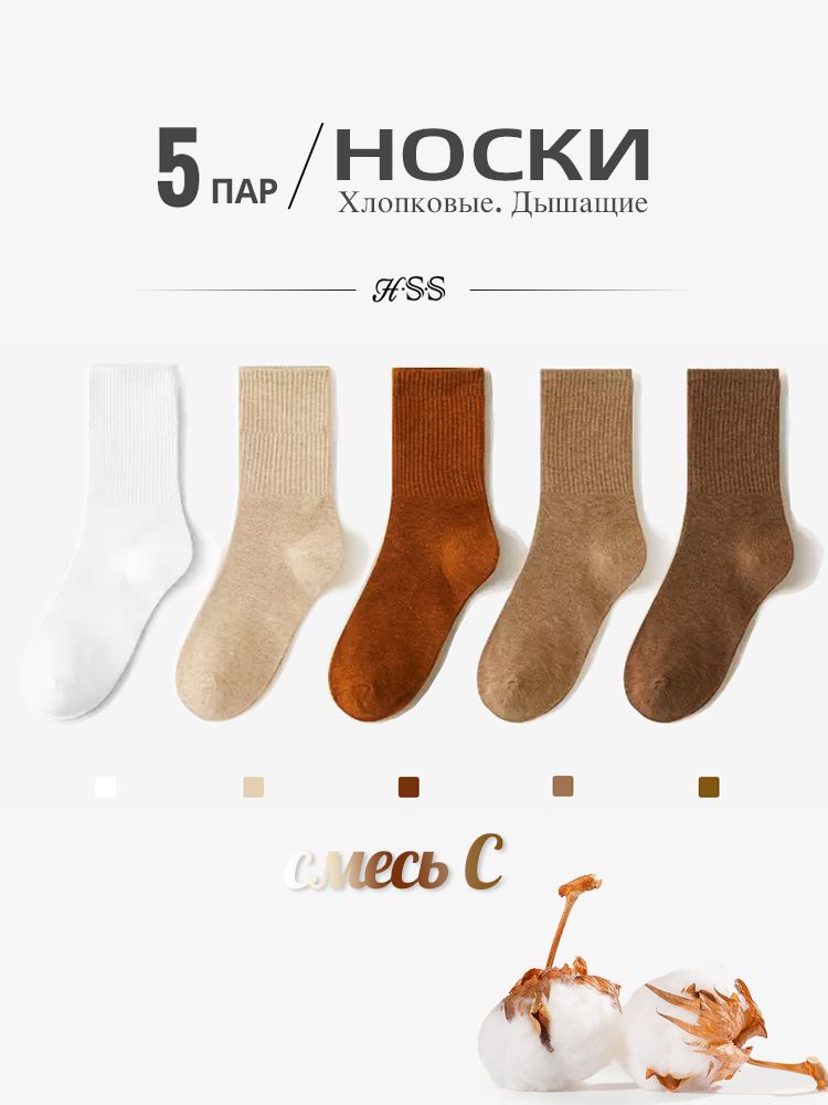 Расчесанные хлопчатобумажные носки, HSS, Летний красочный носок, 5 пар