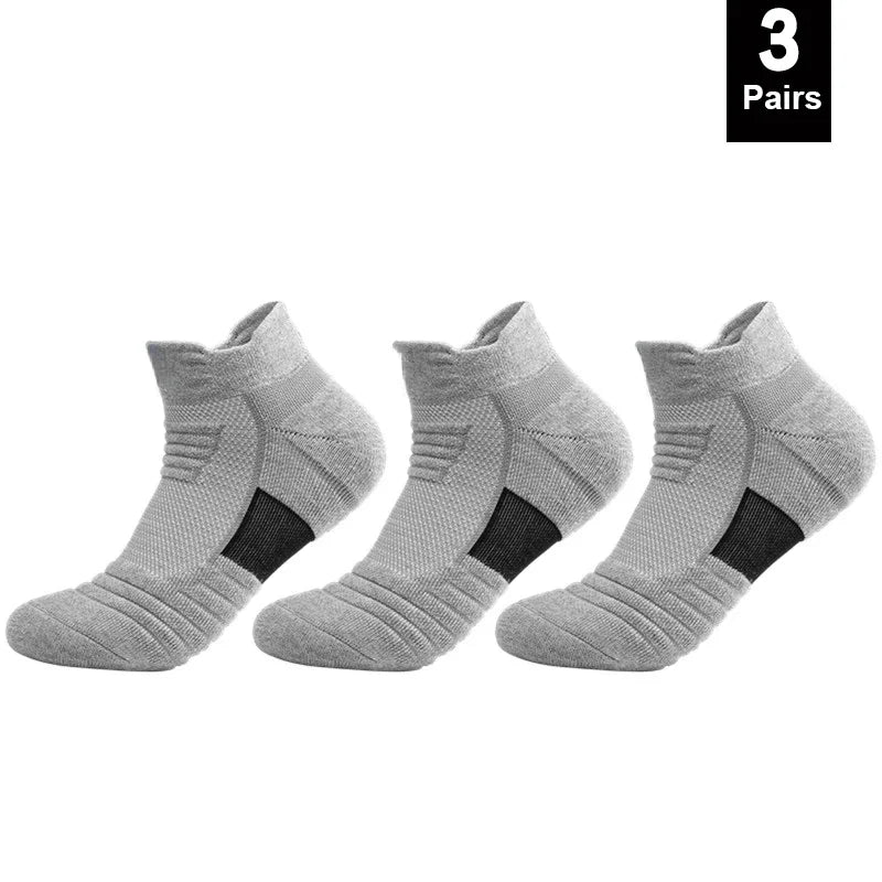 HSS 6 Pairs New Men Sports Running Fitness Flight Short Tube Socks Women's Towel Bottom Basketball Socks Solid Color Black Socks