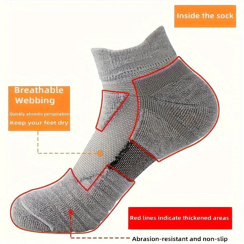 HSS 6 Pairs New Men Sports Running Fitness Flight Short Tube Socks Women's Towel Bottom Basketball Socks Solid Color Black Socks