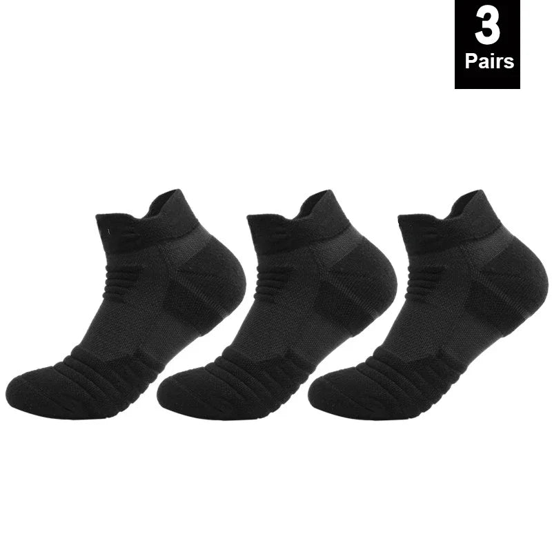HSS 6 Pairs New Men Sports Running Fitness Flight Short Tube Socks Women's Towel Bottom Basketball Socks Solid Color Black Socks