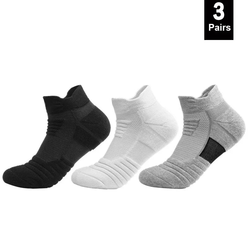 HSS 6 Pairs New Men Sports Running Fitness Flight Short Tube Socks Women's Towel Bottom Basketball Socks Solid Color Black Socks