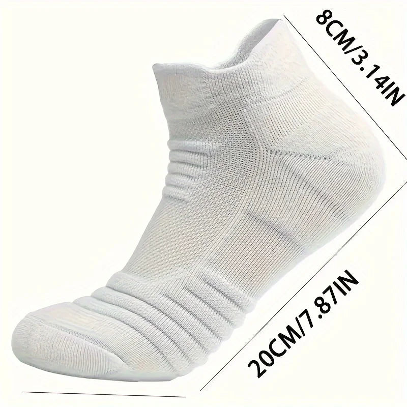 HSS 6 Pairs New Men Sports Running Fitness Flight Short Tube Socks Women's Towel Bottom Basketball Socks Solid Color Black Socks