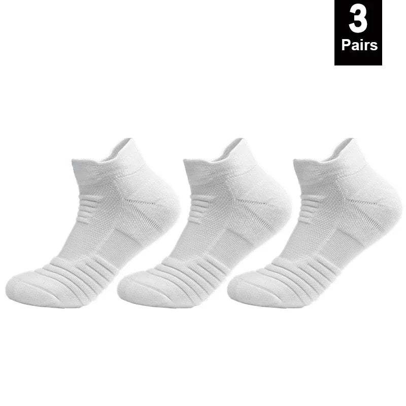 HSS 6 Pairs New Men Sports Running Fitness Flight Short Tube Socks Women's Towel Bottom Basketball Socks Solid Color Black Socks