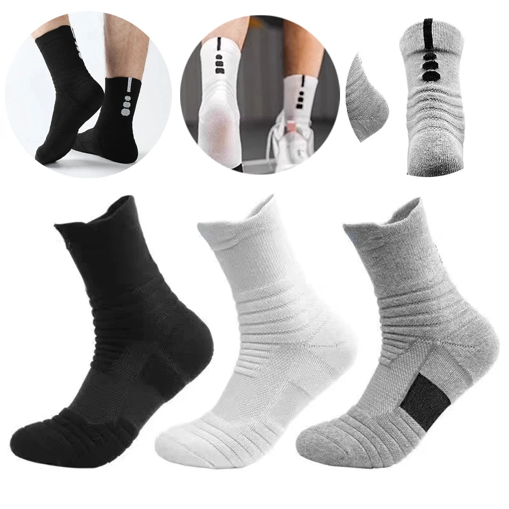 HSS 6 Pairs New Men Sports Running Fitness Flight Short Tube Socks Women's Towel Bottom Basketball Socks Solid Color Black Socks
