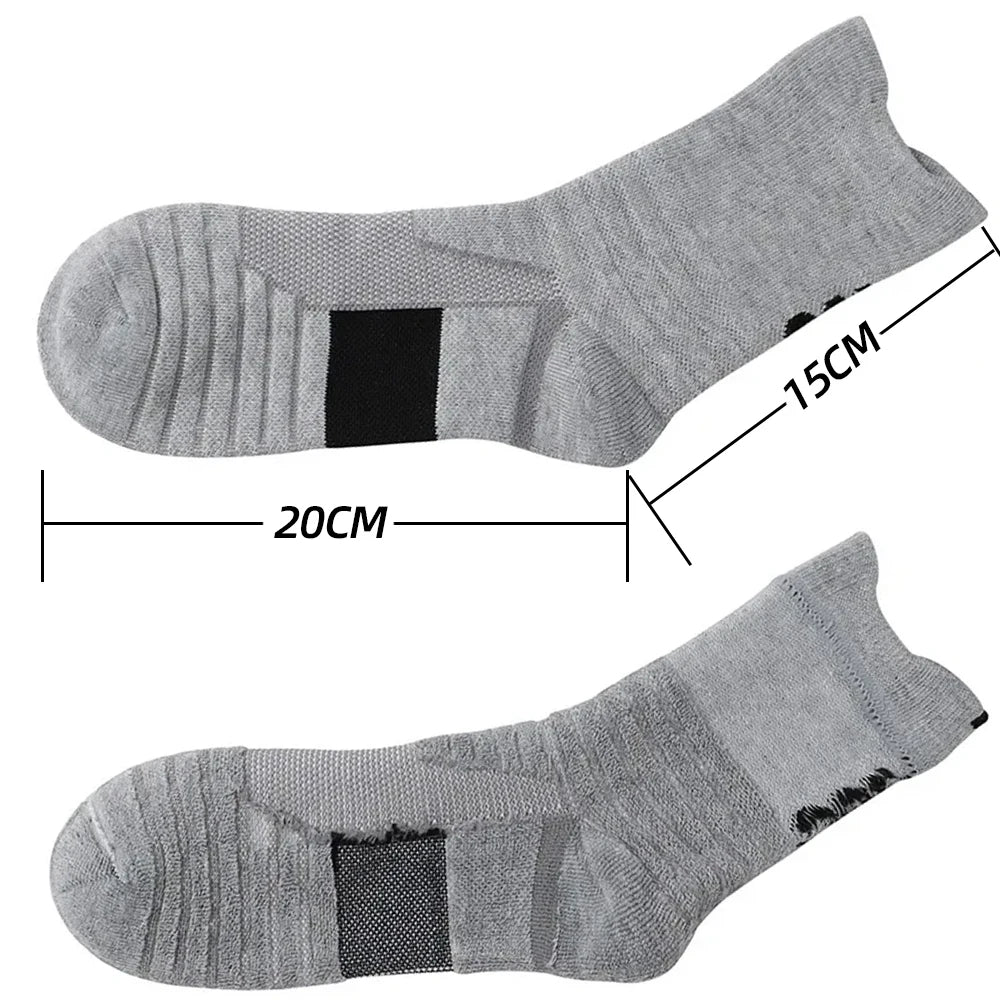 HSS 6 Pairs New Men Sports Running Fitness Flight Short Tube Socks Women's Towel Bottom Basketball Socks Solid Color Black Socks