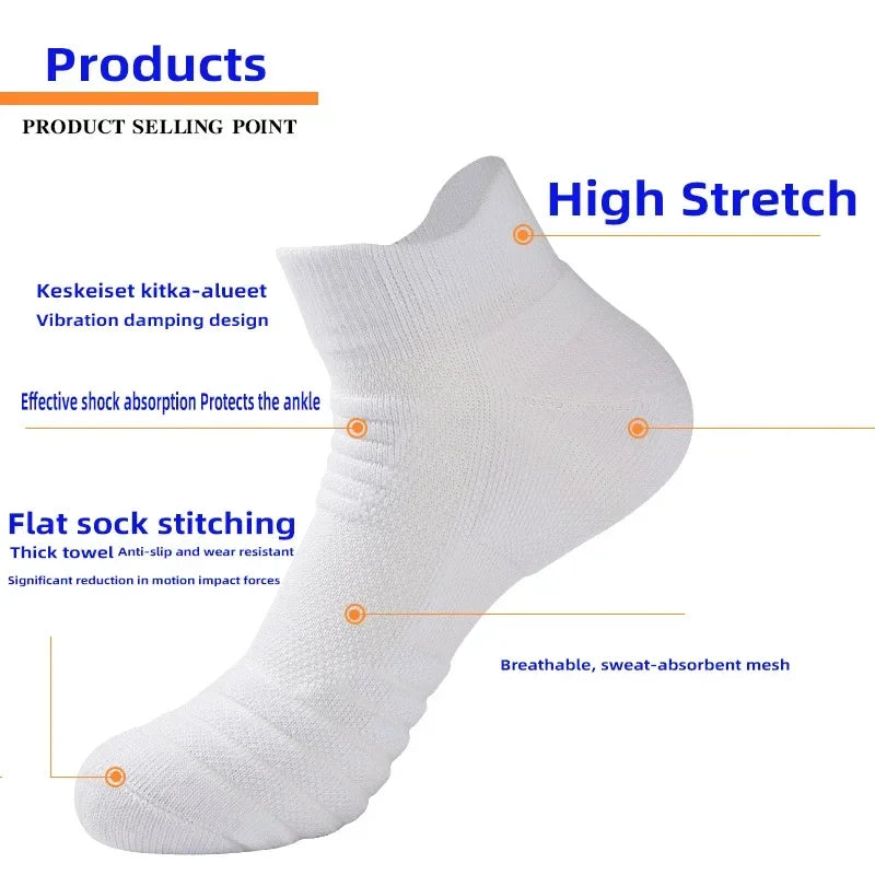 HSS 6 Pairs New Men Sports Running Fitness Flight Short Tube Socks Women's Towel Bottom Basketball Socks Solid Color Black Socks