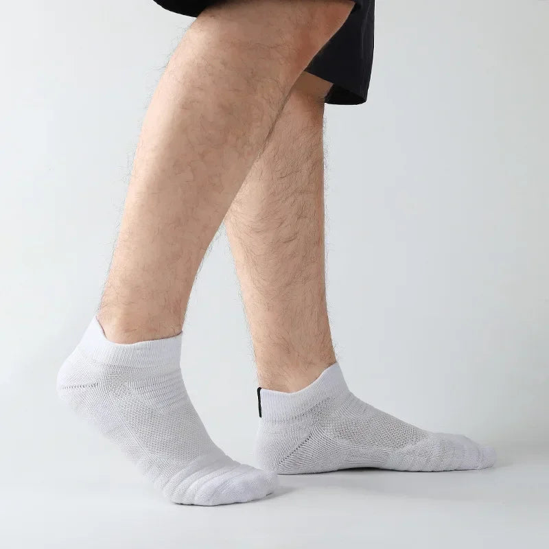 HSS 6 Pairs New Men Sports Running Fitness Flight Short Tube Socks Women's Towel Bottom Basketball Socks Solid Color Black Socks