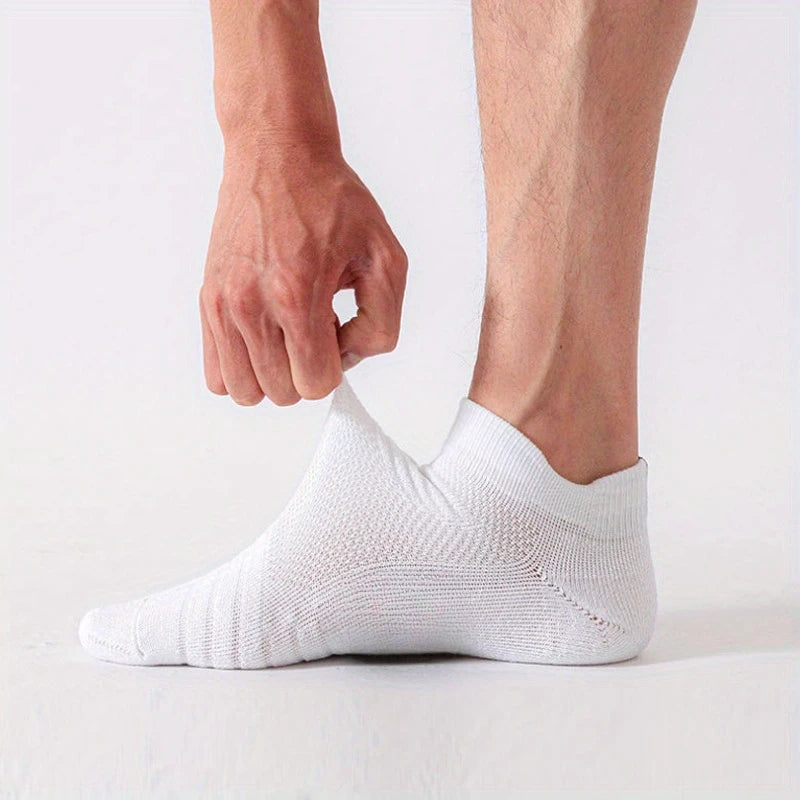 HSS 6 Pairs New Men Sports Running Fitness Flight Short Tube Socks Women's Towel Bottom Basketball Socks Solid Color Black Socks