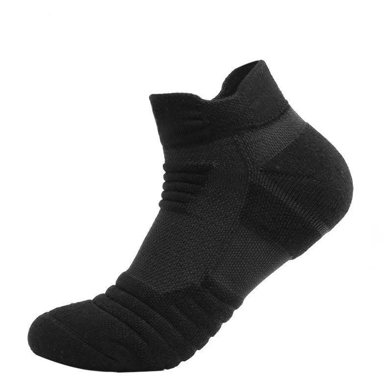 HSS 6 Pairs New Men Sports Running Fitness Flight Short Tube Socks Women's Towel Bottom Basketball Socks Solid Color Black Socks