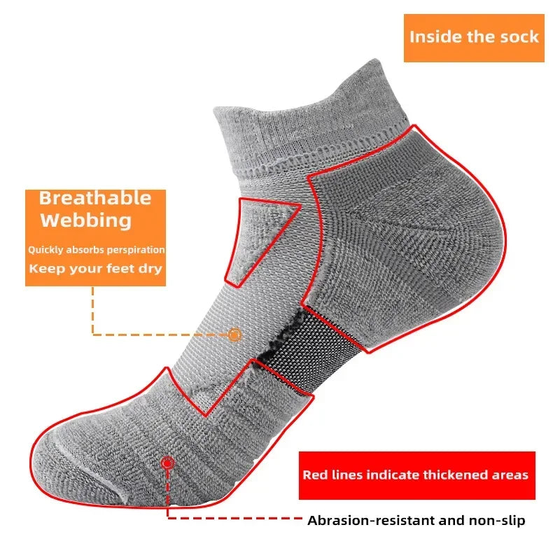 HSS 6 Pairs New Men Sports Running Fitness Flight Short Tube Socks Women's Towel Bottom Basketball Socks Solid Color Black Socks