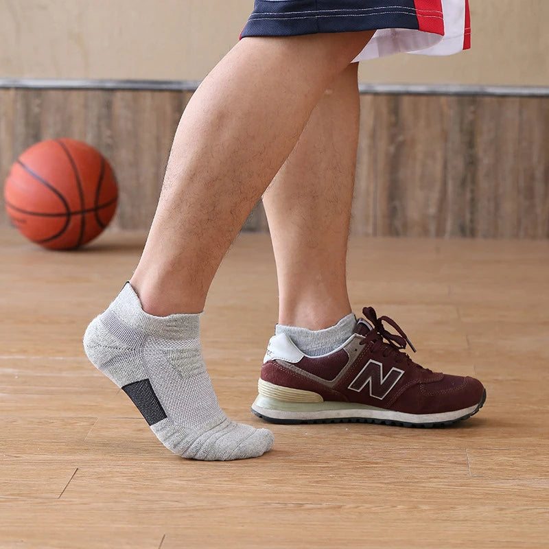 HSS 6 Pairs New Men Sports Running Fitness Flight Short Tube Socks Women's Towel Bottom Basketball Socks Solid Color Black Socks