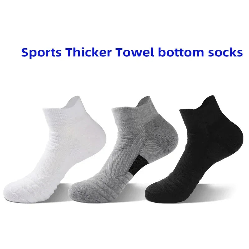 HSS 6 Pairs New Men Sports Running Fitness Flight Short Tube Socks Women's Towel Bottom Basketball Socks Solid Color Black Socks