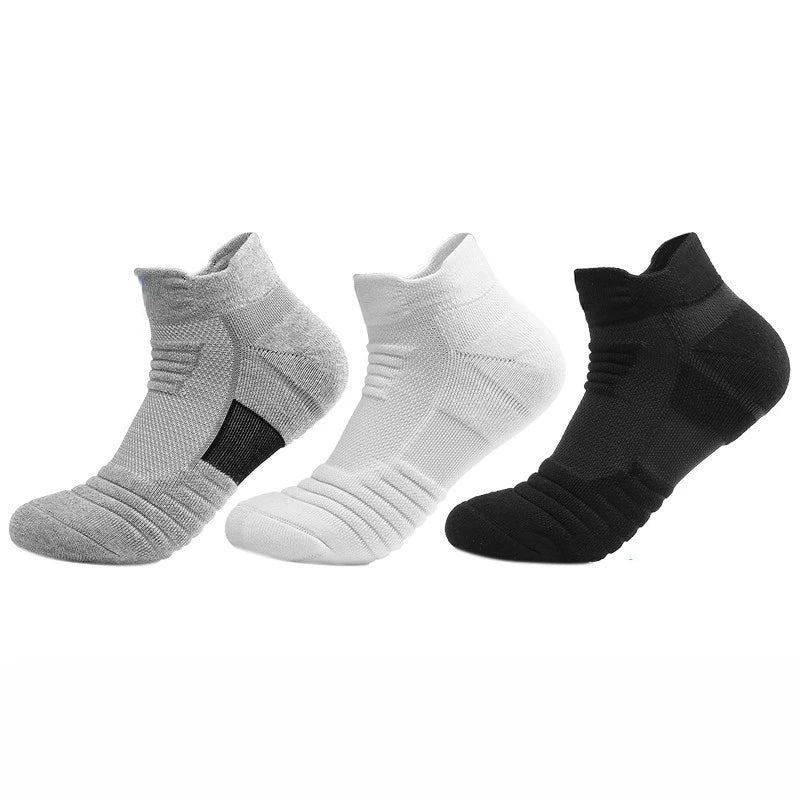 HSS 6 Pairs New Men Sports Running Fitness Flight Short Tube Socks Women's Towel Bottom Basketball Socks Solid Color Black Socks