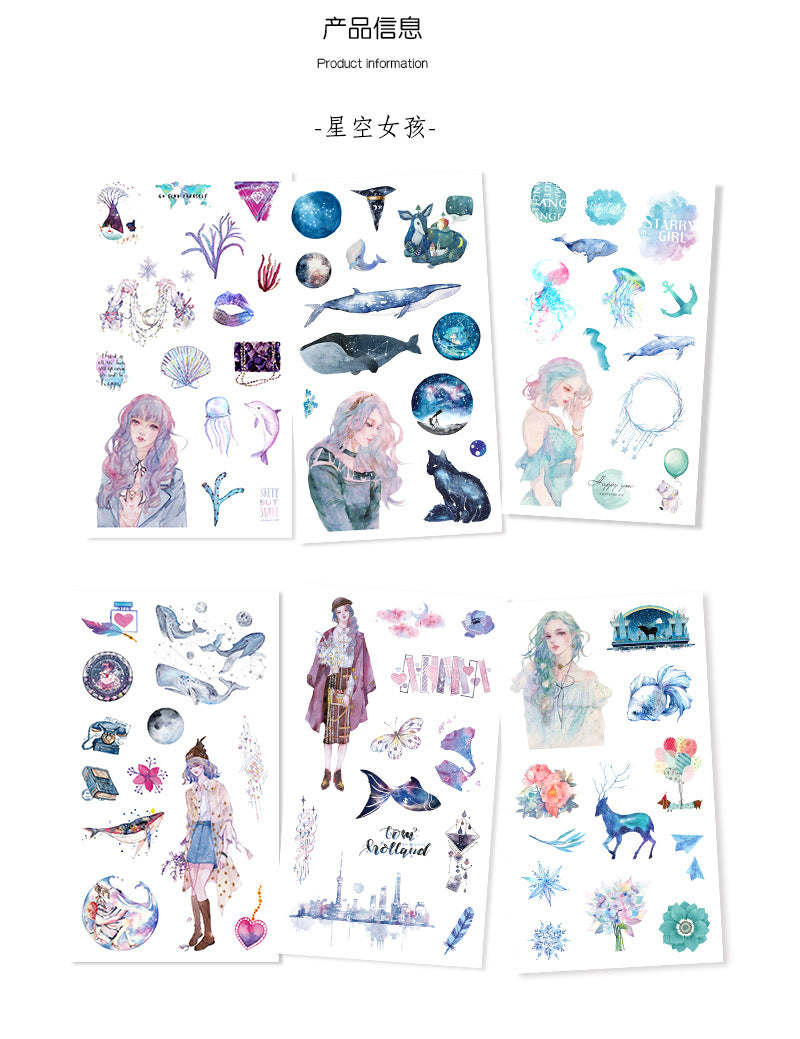 6 sheets/pc Cute Cartoon PET Sticker Lovely Girls Scrapbooking Sticker #ST74298