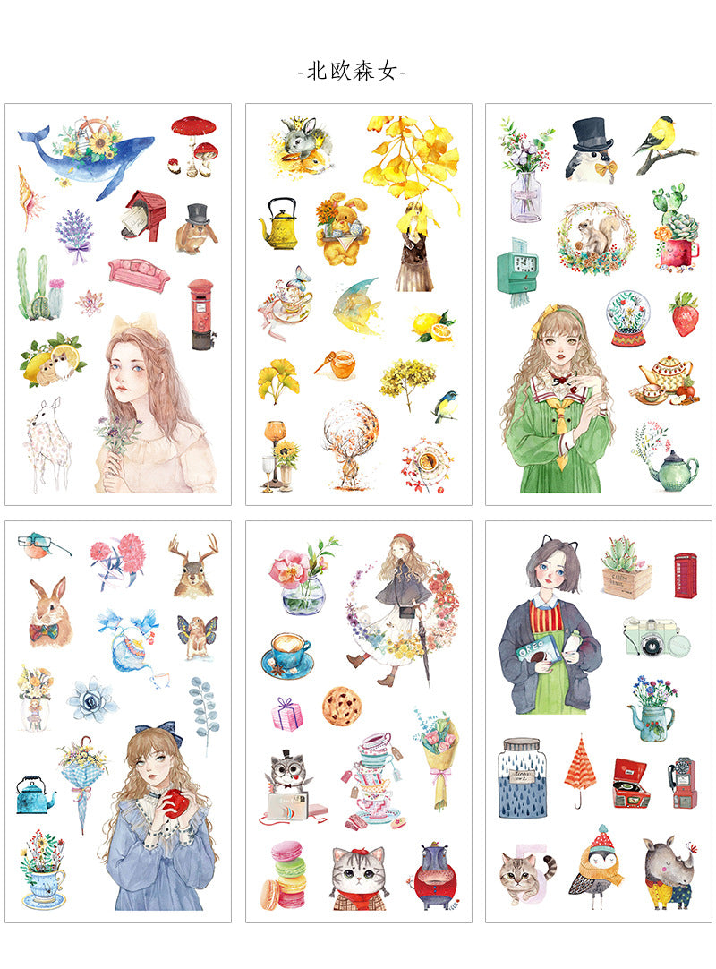 6 sheets/pc Cute Cartoon PET Sticker Lovely Girls Scrapbooking Sticker #ST74298