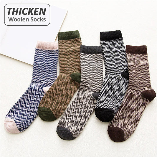 HSS Brand 5Pairs / Lot Men‘s Winter Thick Socks Ripple Striped Thicken Warm Casual Dress Socks Against Cold Snow Russia Sox